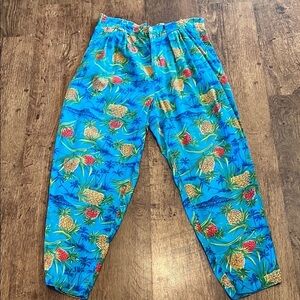 GAP Blue and Yellow Casual Pants with Playful Pineapple  Design